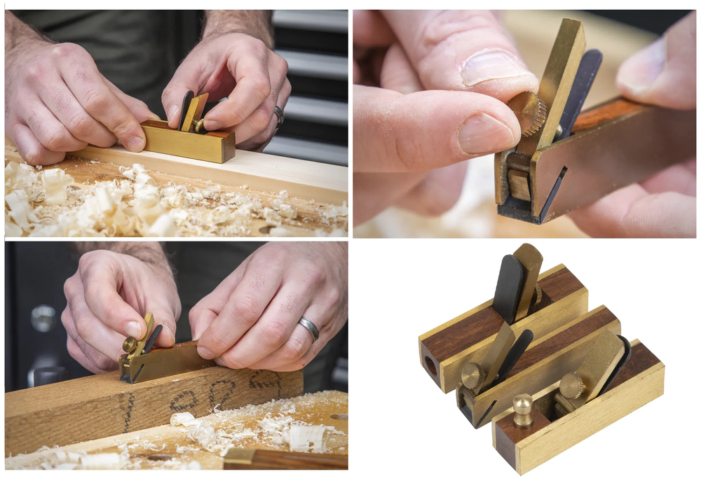 Новинка! Набор латунных мини - рубанков 3 шт. GARVIN Micro Mini Block Plane торцовочный рубанок 75 / 20 мм, торцовочный рубанок с укороченным носиком 75 / 12 мм, циклевочный рубанок 72 / 12,5 мм HEPHA SWP-0176