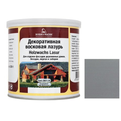 АКЦИЯ МАЙ 2025! Декоративная ВОСКОВАЯ лазурь / Масло для фасадов Borma Holzwachs Lasur 750 мл 3320 цвет 107 Дымчатый для наружных и внутренних работ R3320-6