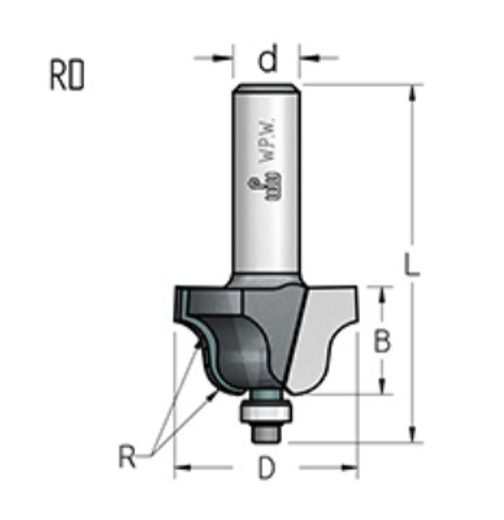 Фреза римский профиль R4 D25,4 B14,5 с подшипником хвостовик 12  WPW RD04002