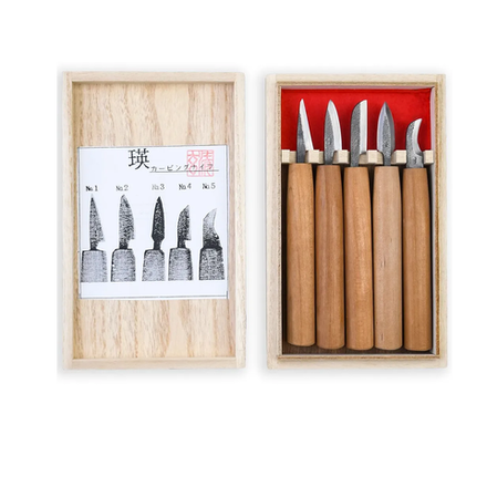Набор японских резцов 5 шт Akira El-5 для резьбы мелких деталей и геометрической резьбы в деревянной коробке Miki Tool MT El-5 М00013142