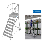 Новинка! Односторонняя передвижная лестница с платформой KRAUSE STABILO 8 ступеней с плинтусом и высоким поручнем 821188