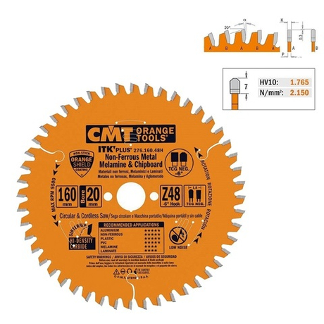 Новинка! Диск пильный по алюминию 160 x 1.8 / 1.2 x 20  Z 48 TCG NEG минус 6 градусов CMT 276.160.48H