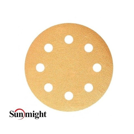 ХИТ! Комплект 100 шт Шлифовальные круги GOLD B312T 125 мм на липучке 8 отверстий золотистый P 80 SUNMIGHT 58106-100