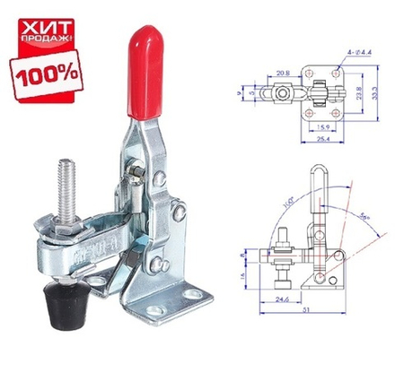 ХИТ! Зажим механический с вертикальной ручкой усилие 50 кг Woodwork GH-101-A
