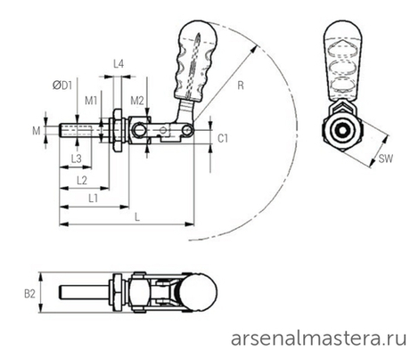 Прижим (упор) Toggle Clamp Push-Pull 90 кг M6 Piher 56102 М00006373