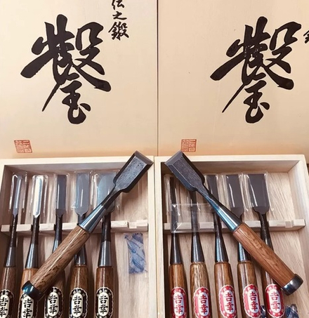 СУПЕР ХИТ! Комплект стамесок японских профессиональных 6 шт Fujikawa Фудзикава Shirogami 6 / 9 / 12 / 18 / 24 / 30 мм с голубым кольцом в кейсе ZetSaw Z.F-PRO-6