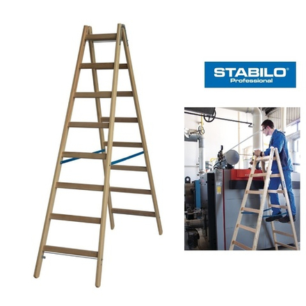 Новинка! Деревянная двухсторонняя стремянка со ступенями STABILO PROFESSIONAL 2 х 8 Krause 170286