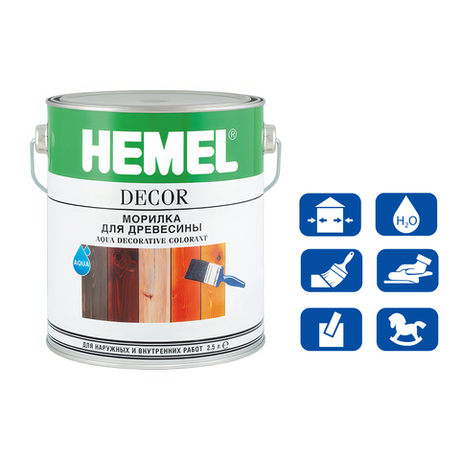 Новинка! Морилка для древесины HEMEL Aqua Decorative Colorant 1224H Графит, 2,5 л на водной основе, для внутренних и наружных работ 122425
