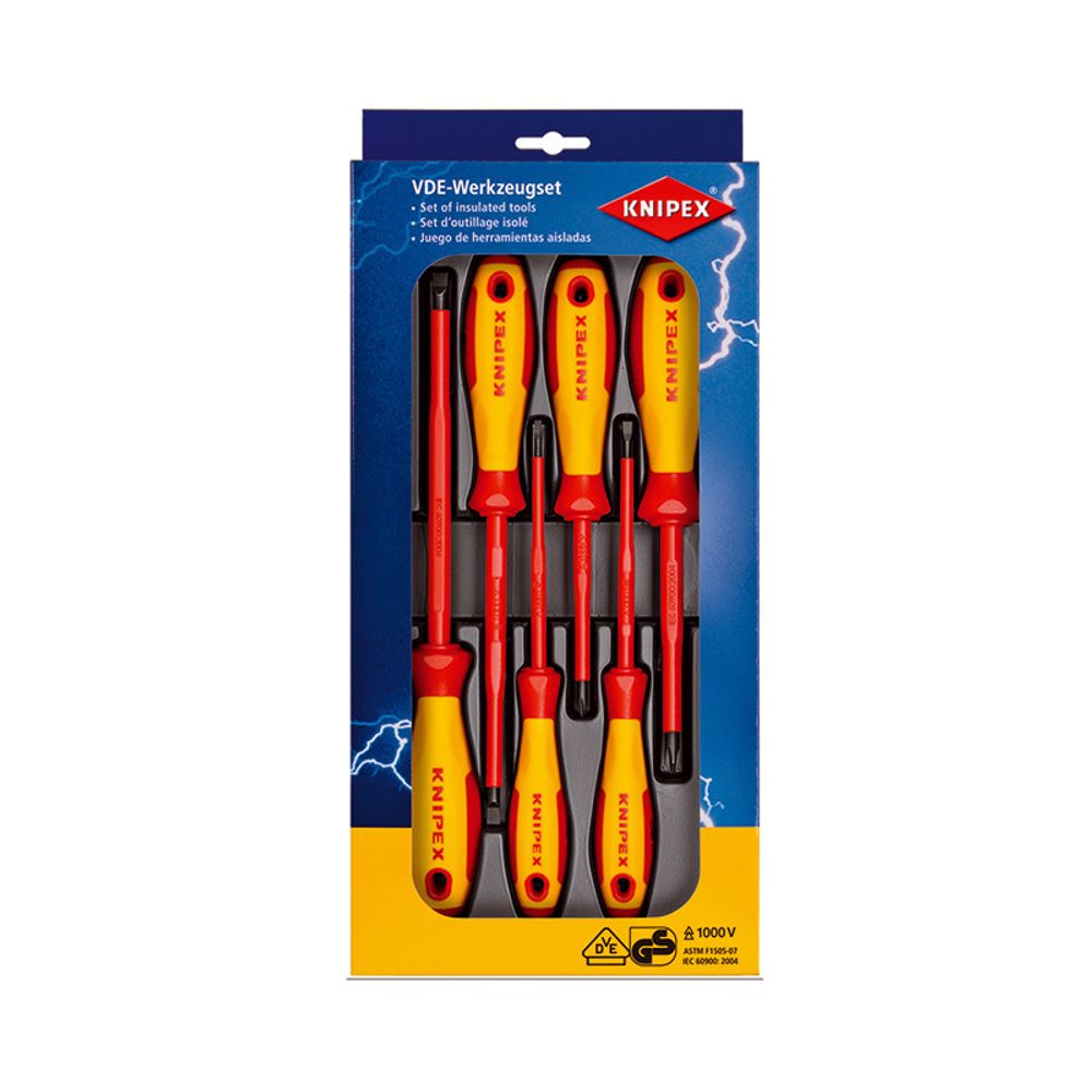 Набор отвёрток VDE диэлектрических 6 шт SL3 / 4 / 5.5 / 6.5, PH1/2 KNIPEX KN-002012V01