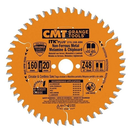 Новинка! Диск пильный по алюминию 160 x 1.8 / 1.2 x 20 Z 48 TCG NEG минус 6 градусов CMT 276.160.48H