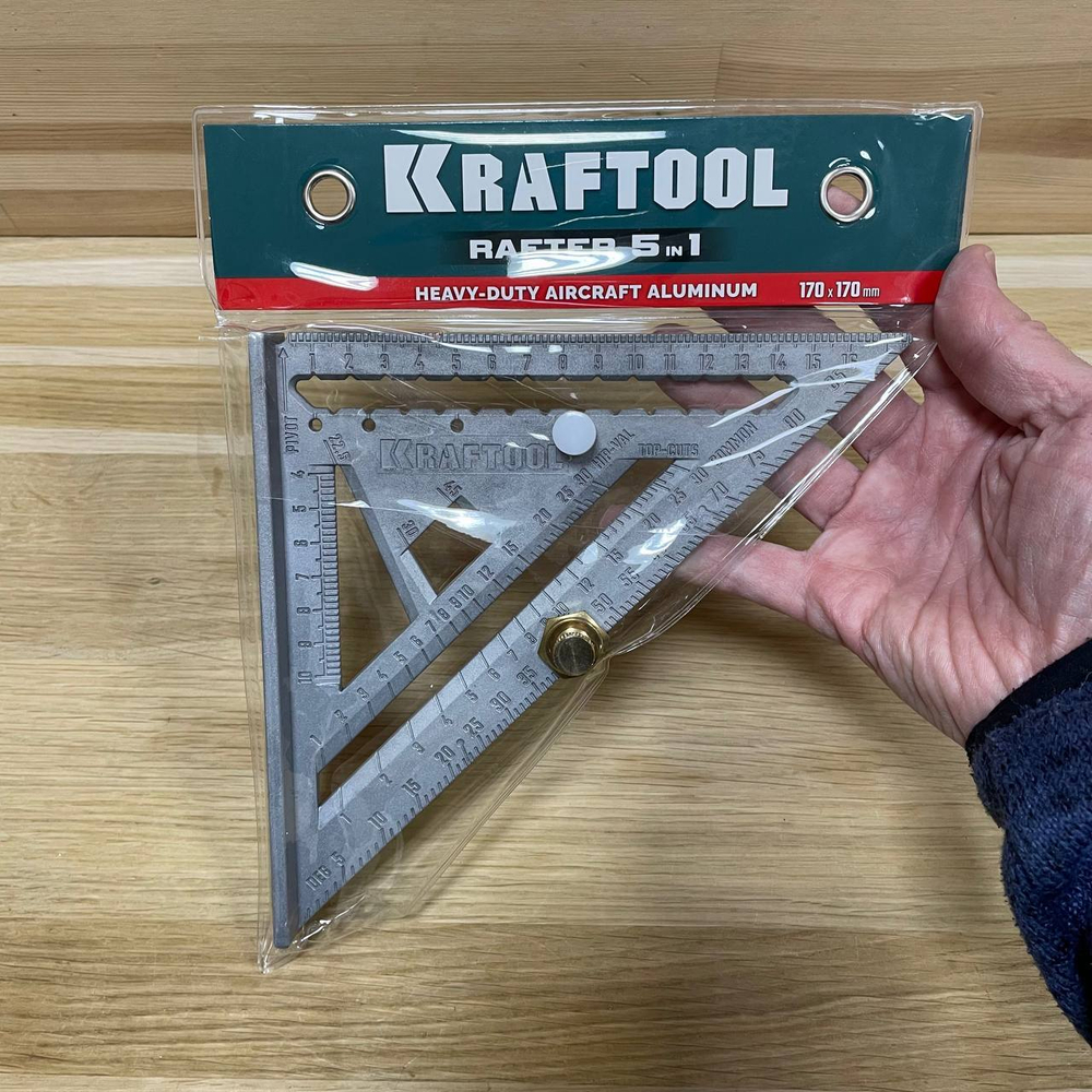 Новинка! Угольник метрический с упорами KRAFTOOL 170 мм, Кровельный 5-в-1 для плотника и столяра 3441-17