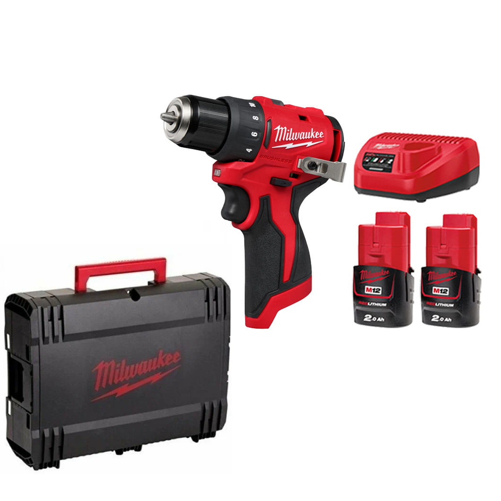 Новинка! Комплект в кейсе M12 BLDDRC-202C: Аккумуляторная дрель - шуруповерт MILWAUKEE BLDDRC-0 ПЛЮС 2 аккумулятора B2 2.0 Ач и зарядное устройство C12 C 4933499686