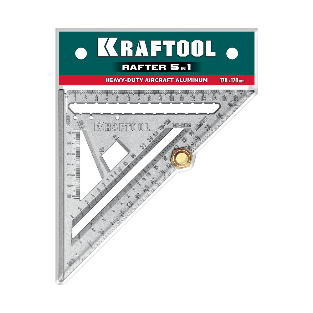 Новинка! Угольник метрический с упорами KRAFTOOL 170 мм, Кровельный 5-в-1 для плотника и столяра 3441-17