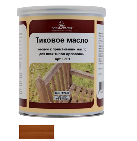 Масло тиковое (тара 1 л) цвет 12045 (дуглас) для внутренних и наружных работ Borma EN0361-M12045