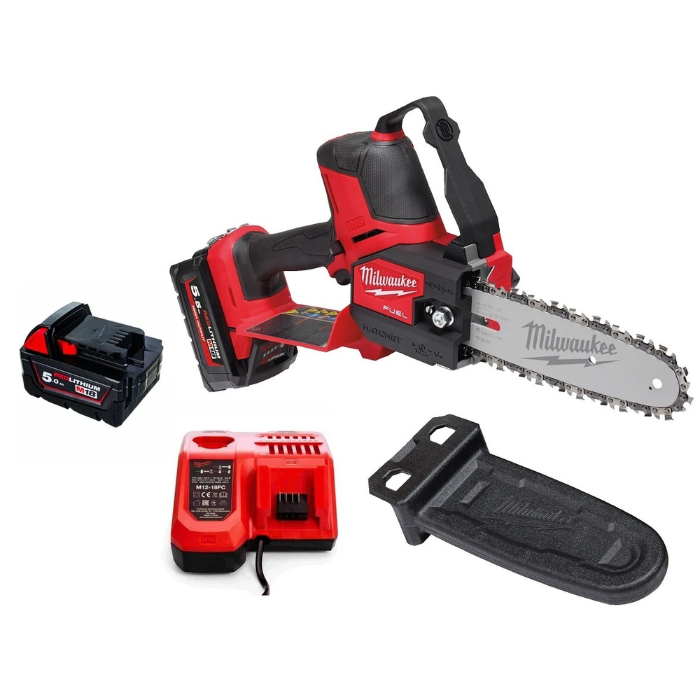 АКЦИЯ ВСЕ В САД! Комплект № 5: Аккумуляторная цепная пила FHS20-552 HATCHET, Аккумулятор HB5.5 5.5 Ач, Быстрое зарядное устройство M12-18 FC ПЛЮС Аккумулятор HB5.5 5.5 Ач в ПОДАРОК! Milwaukee M18 FUEL FHS20-552 4933480118 N0123-2AM