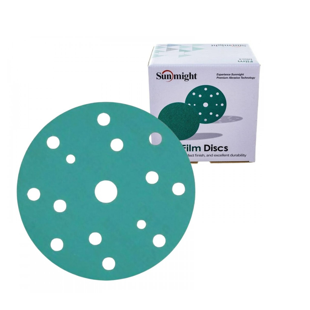 Шлифовальные круги комплект 100 шт FILM L312T 150 мм на липучке 15 отверстий зелёные P 800 SUNMIGHT 53019-100