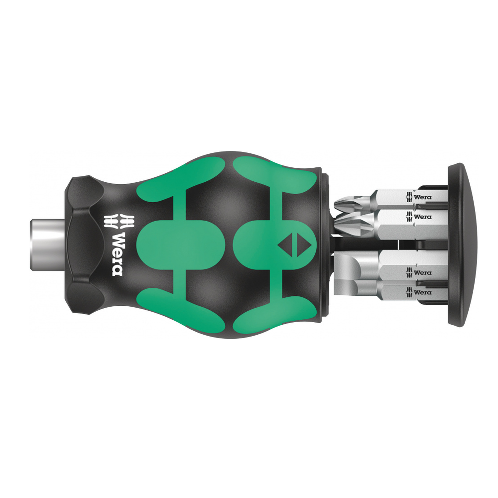 Новинка! Короткая ручка - битодержатель с 6 битами WERA Kraftform Kompakt Stubby Magazin, магнит, PH 1/2/3, SL 0.6 x 4.5 / 1.0 x 5.5 / 1.2 x 6.5 WE-008877