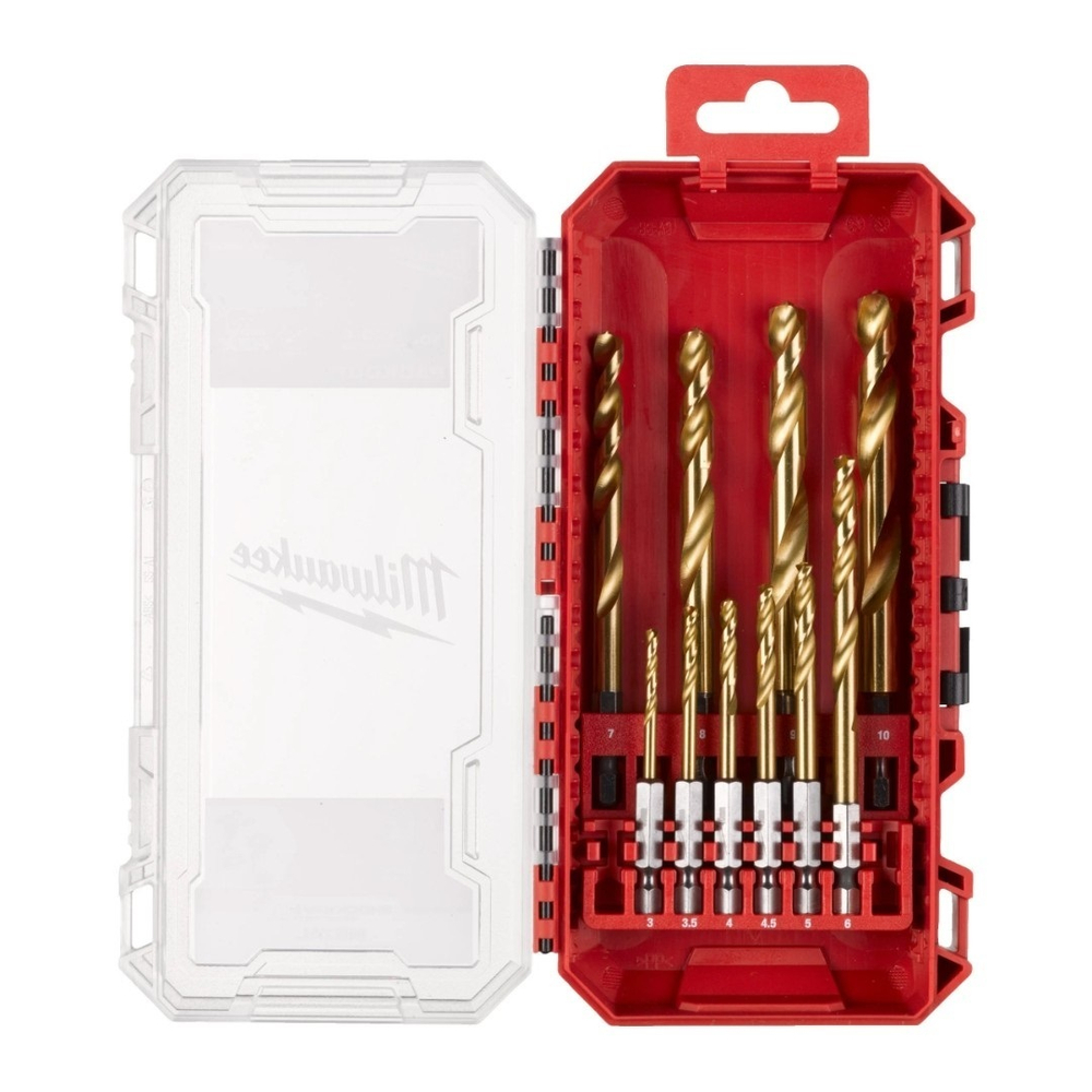 ХИТ! Набор сверл по металлу 10 единиц RED HEX - SHOCKWAVE HSS-TiN Shockwave HSS-G Tin Red Hex Set - 10 pc MILWAUKEE 4932493865