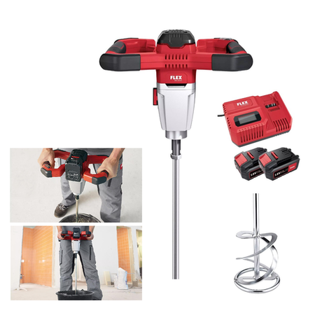 Новинка! Комплект FLEX MXE 18.0-EC/5.0 Set + WR2 120 Аккумуляторный 2 - скоростной миксер с 3 - уровневым переключателем скорости 18 В, 2 аккумулятора 5.0 Ah, зарядное устройство CA 10.8/18.0 495972