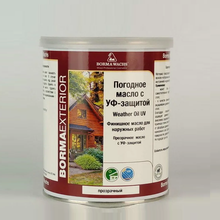 ХИТ! Масло Borma WEATHER OIL UV 1 л с УФ-фильтром прозрачное ПОГОДНОЕ для наружных и внутренних работ 3933.UV