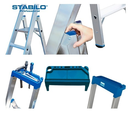 Стремянка свободностоящая профессиональная STABILO 5 ступеней с многофункциональной полкой и крюком для ведра Krause 124524