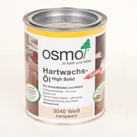 Цветное масло с твердым воском Osmo 3040 Белое 0,75 л Hartwachs-Ol Farbig слабо пигментированное для внутренних работ  Osmo-3040-0.75 10300021