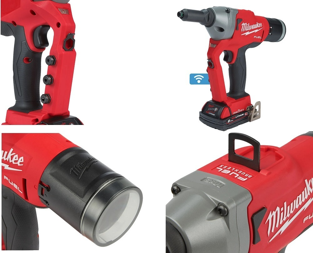 УДОБНЫЙ КОМПЛЕКТ! В кейсе M18 FUEL ONEFPRT-202X: Аккумуляторный заклёпочник ONEFPRT-202X с ONE-KEY, ДВА Аккумулятора M18 B2 2.0 Ач, Быстрое зарядное устройство M12-18 FC Milwaukee 4933478602