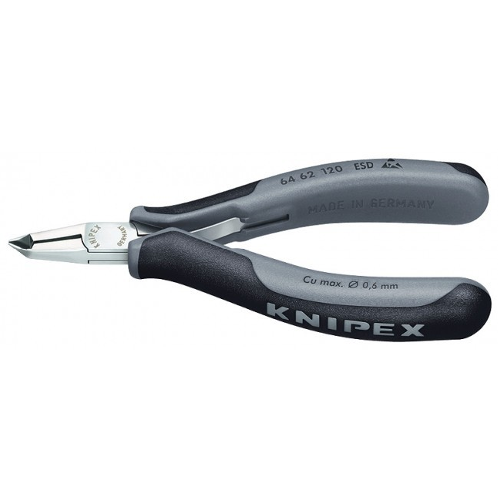 АКЦИЯ ЛЕТНИЕ СКИДКИ! Кусачки торцевые для электроники ESD KNIPEX 120 мм маленькая фаска, узкие губки 65°, 2-комп. антистатические ручки KN-6462120ESD
