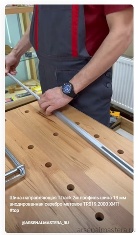 ХИТ! Шина-направляющая T-track 2м профиль-шина 19 мм анодированная серебро матовое TR019.2000