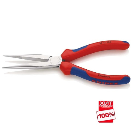 ХИТ! Плоскогубцы механика 200 мм, плоскокруглые губки, хромированные, 2- х компонентные ручки KNIPEX KN-3815200
