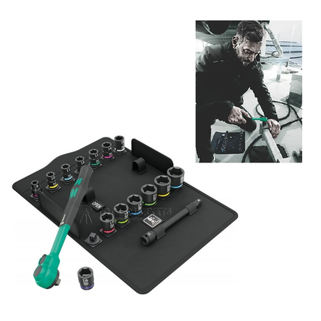 Новинка! Набор 16 предметов Трещотка WERA 8100 SB 12 Zyklop Comfort, переключатель реверса, 3/8", метрические размеры, в сумке - футляре WE-005530