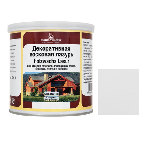 АКЦИЯ МАЙ 2025! Декоративная ВОСКОВАЯ лазурь / Масло для фасадов Borma Holzwachs Lasur 750 мл 3320 цвет 102 Холодный серый для наружных и внутренних работ R3320-4