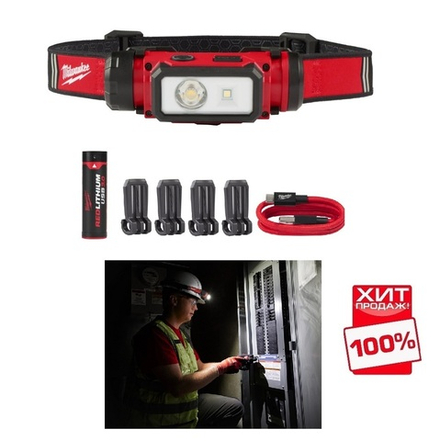 ХИТ! Аккумуляторный фонарь налобный заряжаемый через USB L4 HL2-301 Milwaukee 4933479963