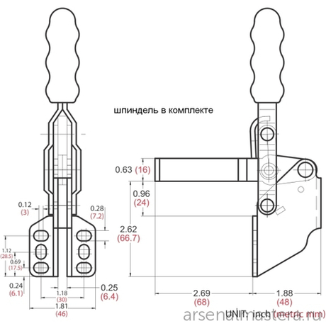 Зажим механический с вертикальной ручкой усилие 227 кг Woodwork GH-12130-SM