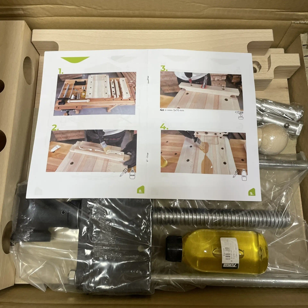 Новинка! Чешский верстак PINIE HeavyDuty накладной столярный деревянный 620 х 350 х 85 мм, столешница из массива бука 40 мм, 1 тиски York, 8 отверстий 20 мм под фиксаторы WT3D20