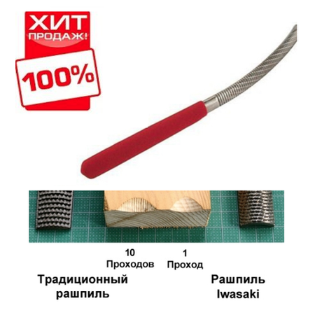 ХИТ! Японский рашпиль Iwasaki красный изогнутый полукруглый 200 х 10 мм шаг 1,6 мм Miki Tool MT CP-200BNH М00010283