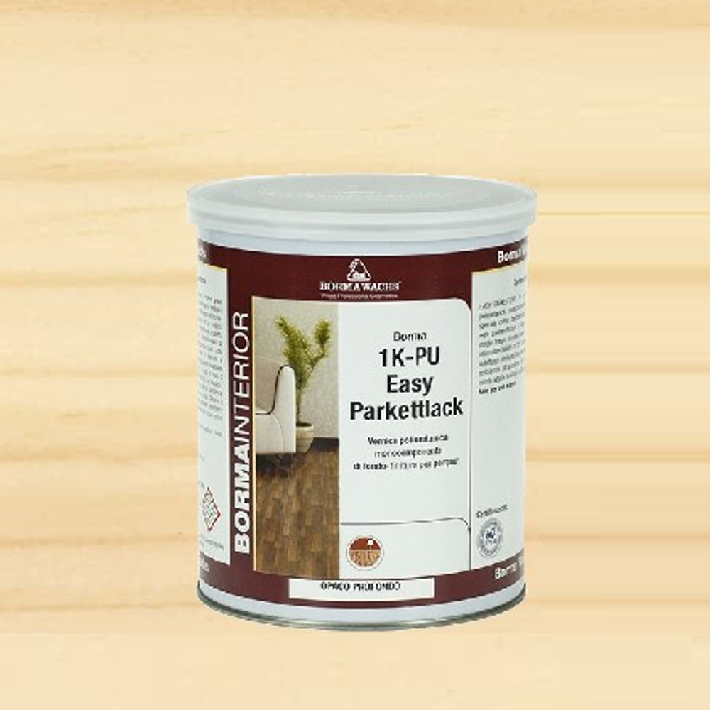 Новинка! Паркетный лак полиуретановый однокомпонентный самогрунтующийся Borma Easy Parkettlack 1K-PU, блеск 10 - 20% бесцветный глубоко - матовый 5 л, для внутренних работ 4162-10.PU