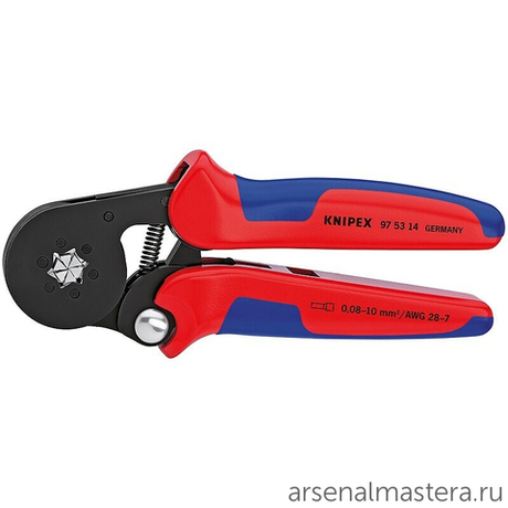 Пресс-клещи для контактных гильз 180 мм (ОБЖИМНИК ручной) DIN 46228 1+4, 6-гранный обжим, боковые, 1 гнездо, 0.08- 1 0 мм2 KNIPEX KN-975314