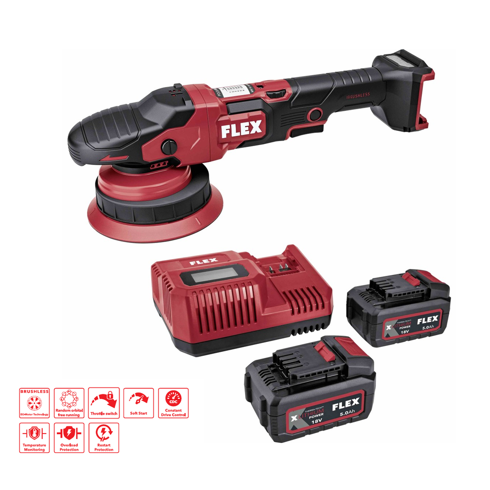 Новинка! Комплект XFE 15 150 18-EC Set Аккумуляторная полировальная машина эксцентриковая FLEX 18 В со свободным ходом, Два Аккумулятора AP 18/5.0, Зарядное устройство CA 12/18 230/CEE 533021
