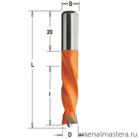 Сверло присадочное глухое D 8 l 30 L 55,5 S 8 вр. RH CMT 306.080.11