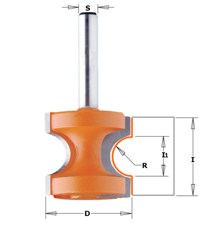 Фреза концевая радиусная Бычий нос/Катушка для создания красивых закруглённых торцов полок, ступеней и подоконников D44,5 I41,0 S12,0 R12,70 CMT 954.509.11