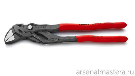 ХИТ! Клещи переставные - гаечный ключ 250 мм, зев 52 мм, фосфатированные, обливные ручки 86 01 250 KNIPEX KN-8601250