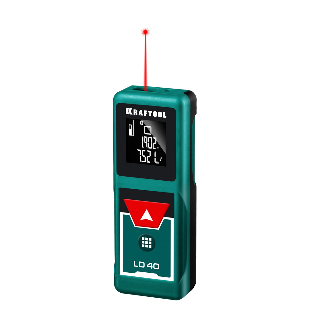 Новинка! Дальномер лазерный KRAFTOOL LD-40 5 см - 40 м, 5 функций: длина, площадь, объем, косвенные измерения (Пифагор), непрерывные измерения (трекинг), создает дизайнерские проекты напрямую в смартфоне 34763