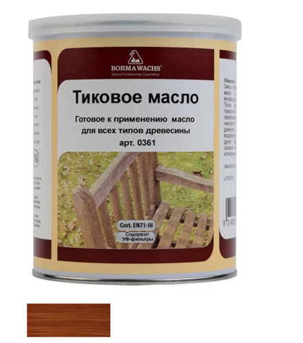 Масло тиковое (тара 1 л) цвет 12046 (темная вишня) для внутренних и наружных работ Borma EN0361-M12046