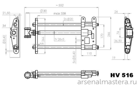 ХИТ! Винт для тисков к деревянным верстакам с двумя направляющими Tr 28х5 550 / 335 мм York HV516 М00000677