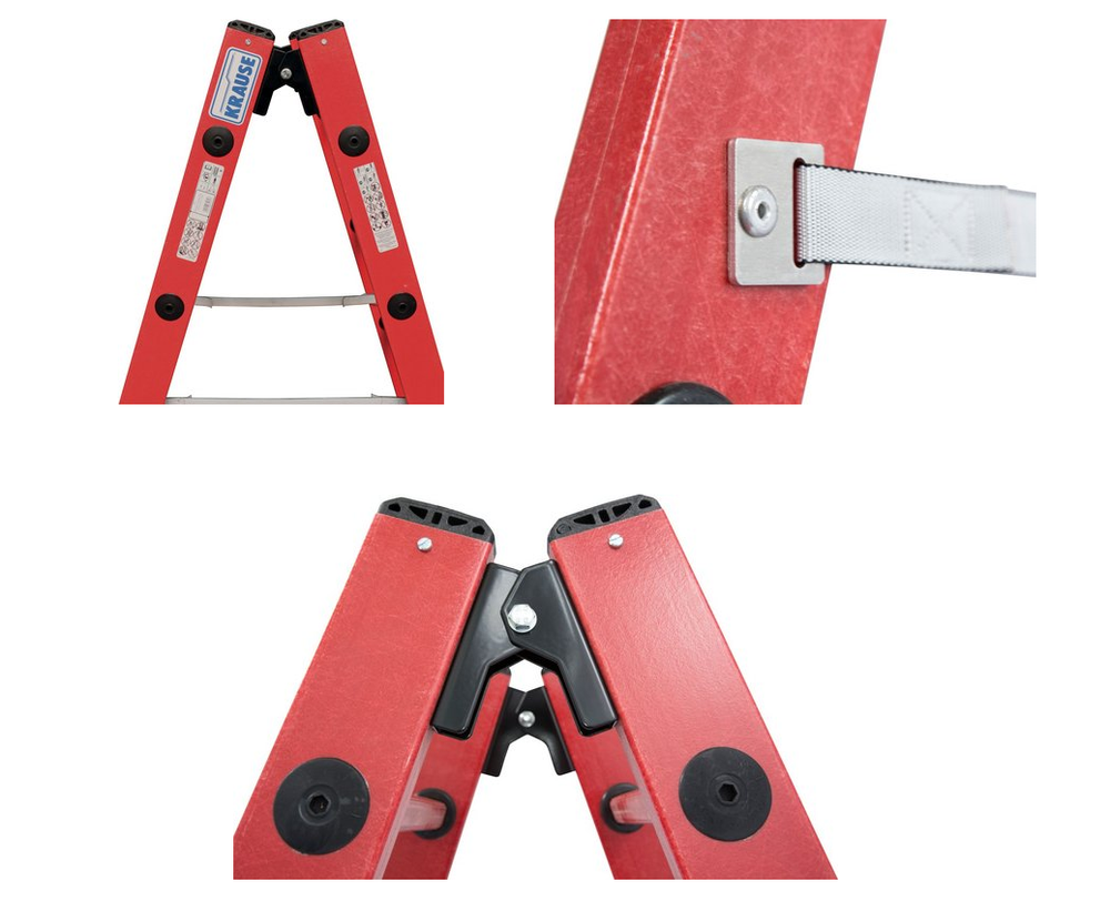 Новинка! Диэлектрическая двухсторонняя стремянка KRAUSE 2 х 4 с боковинами и перекладинами из усиленного стекловолокном пластика 819703