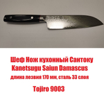 Шеф Нож японский кухонный Сантоку Kanetsugu Saiun Damascus длина лезвия 170 мм сталь VG-10 33 слоя, рукоять микарта, заточка 10000 Tojiro 9003