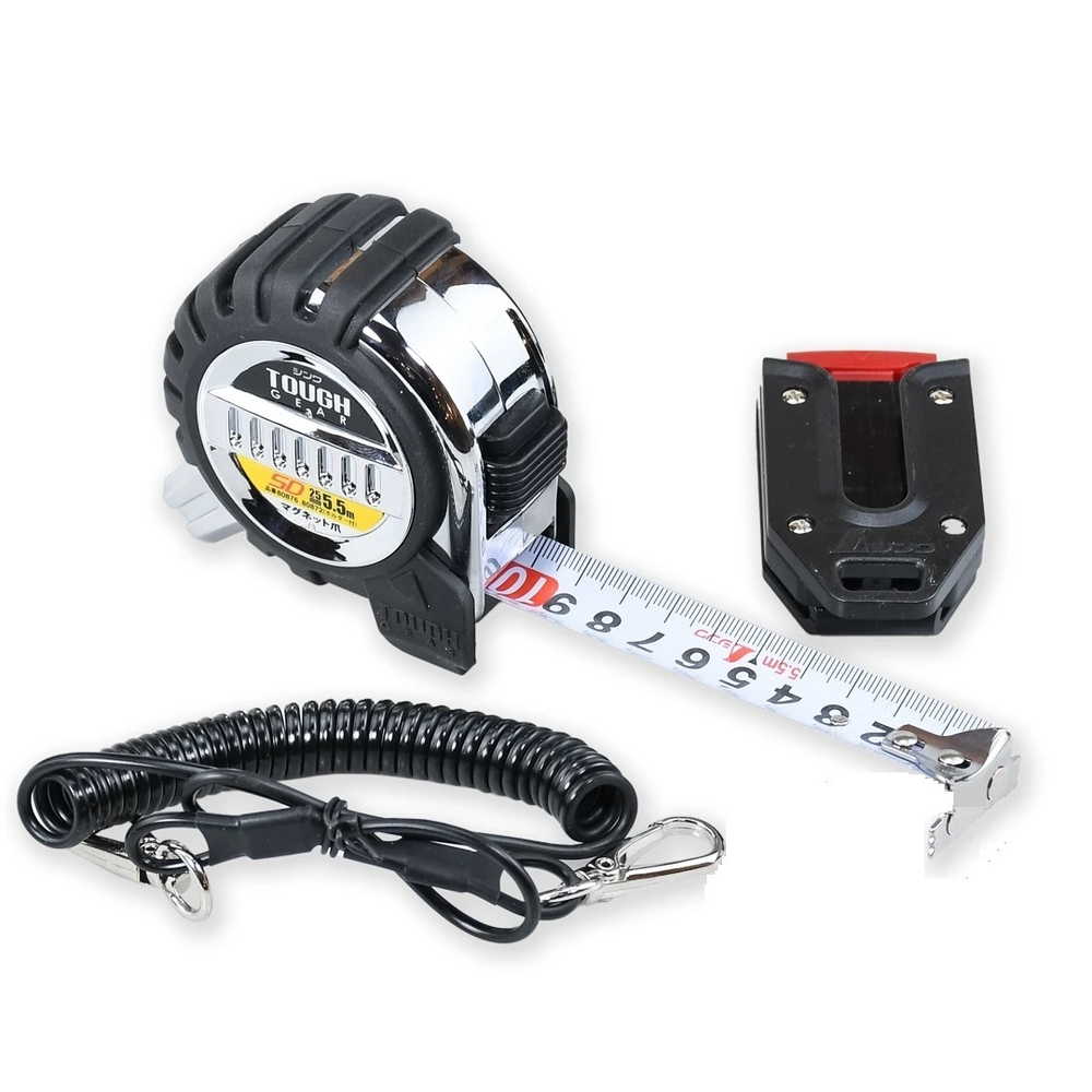 Рулетка Tough Gear SD, 5.5 м, 25 мм, с магнитным зацепом, со спиральным шнурком Shinwa М00021646