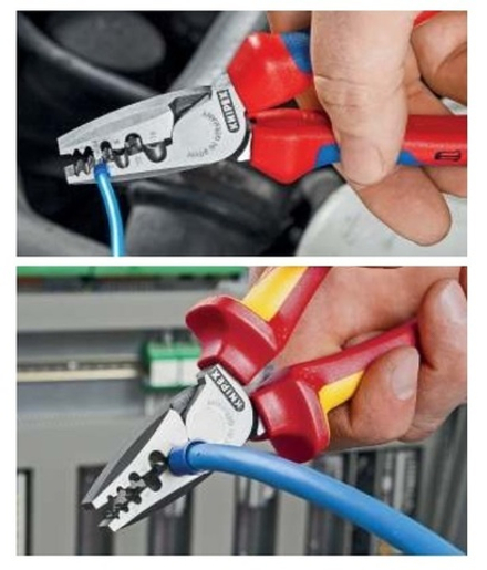 Ручной обжимник 180 мм (Пресс-клещи), 9 гнёзд, контактные гильзы DIN 46228 1+4, 0.25 - 16 мм2, обливные ручки KNIPEX KN-9771180