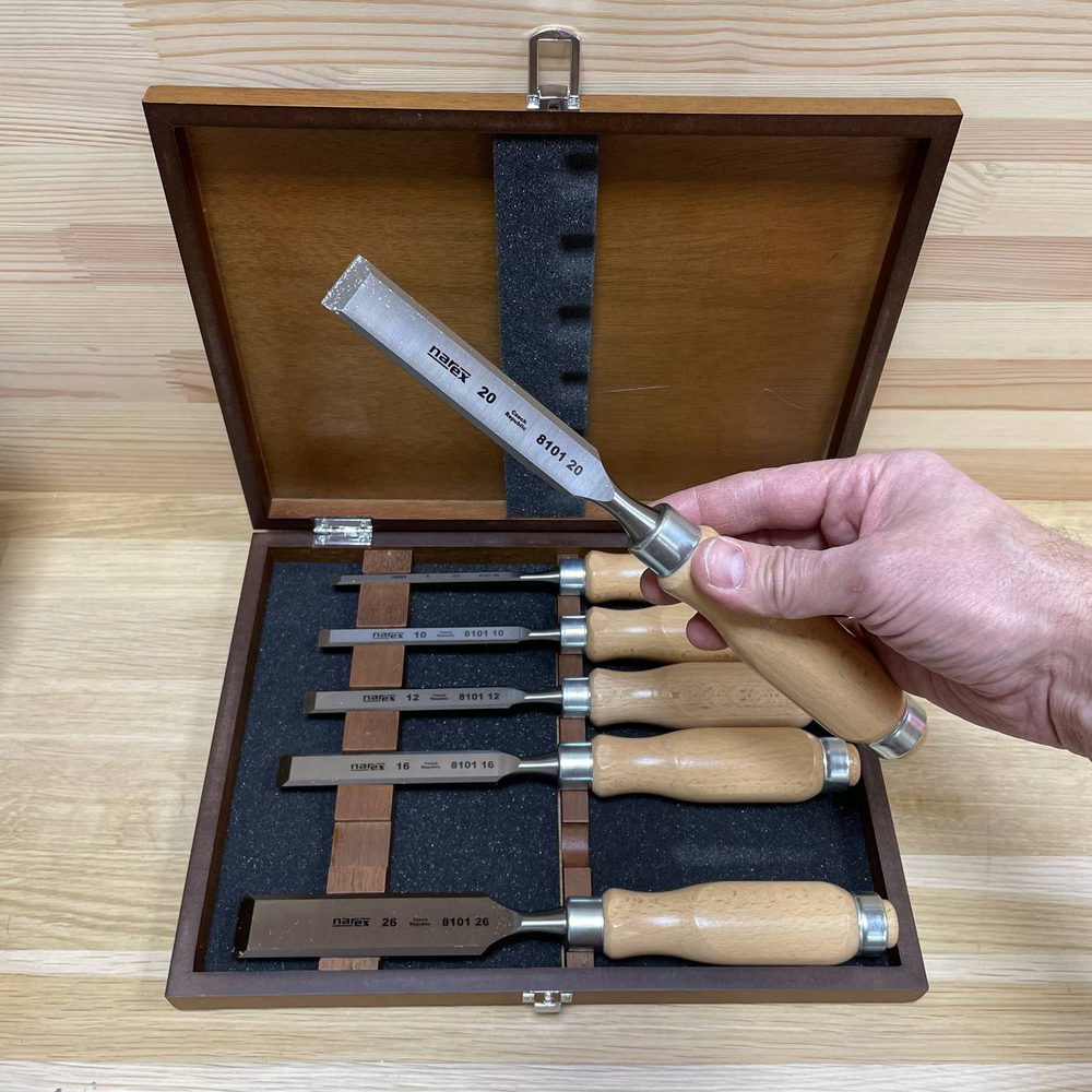 ХИТ! Набор столярных стамесок (долото) Narex в деревянном кейсе 6 шт (6, 10, 12, 16, 20, 26 мм) WOOD LINE PROFI 853055